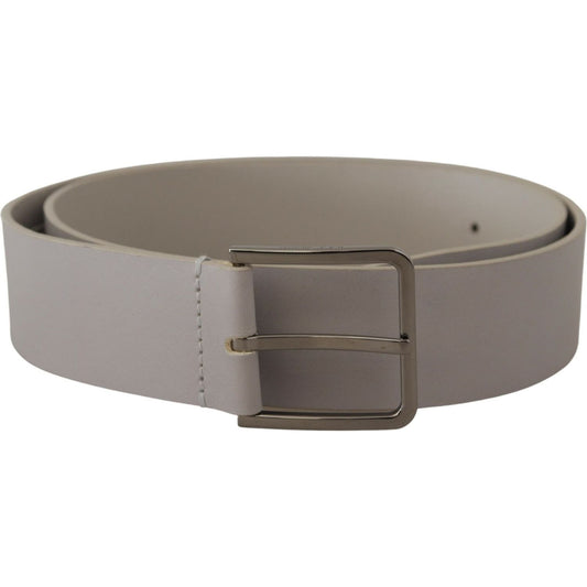 Dolce & Gabbana White Leather Wide Silver Metal Buckle Belt BEL8449- 90
