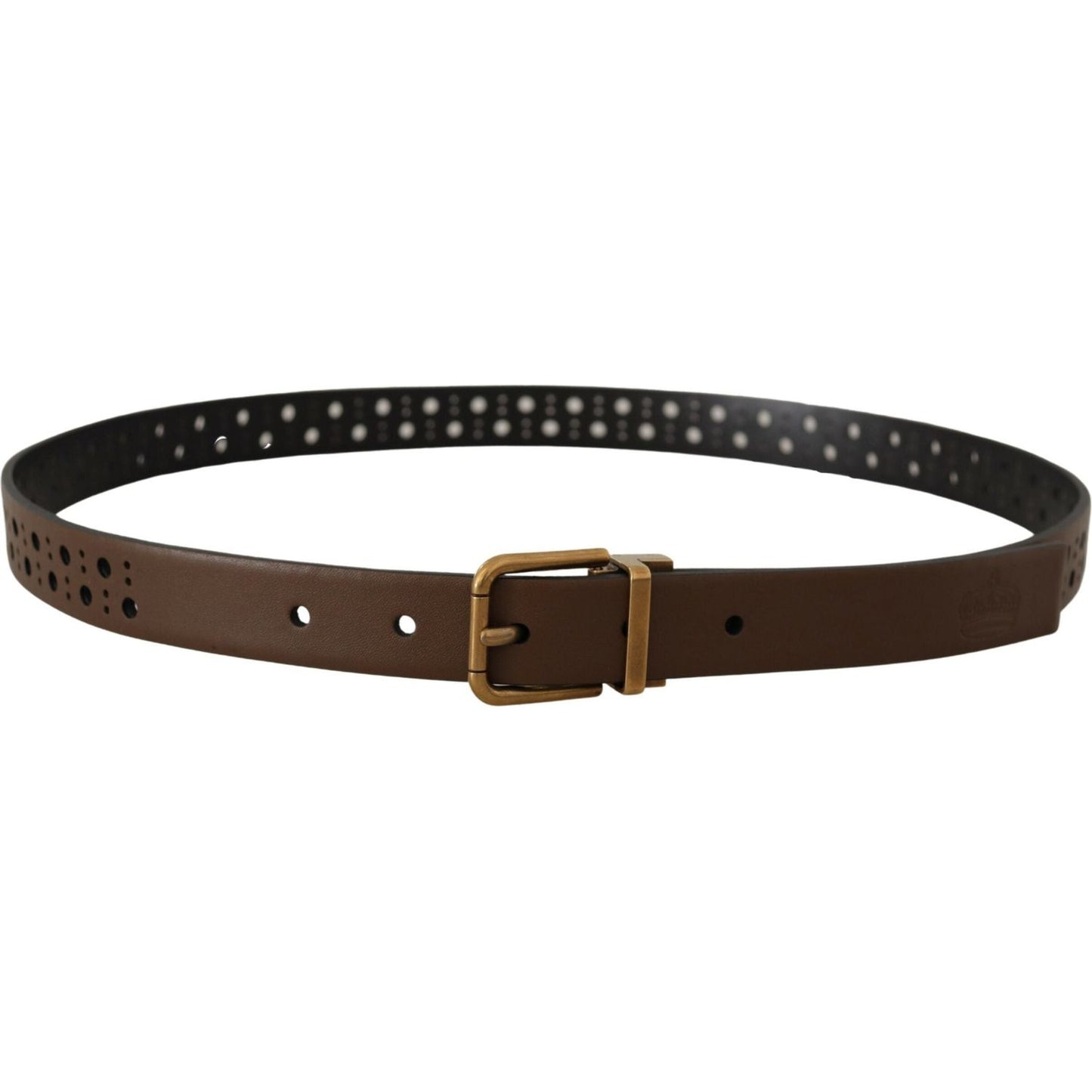 Dolce & Gabbana Brown Leather Perforated Crown Belt