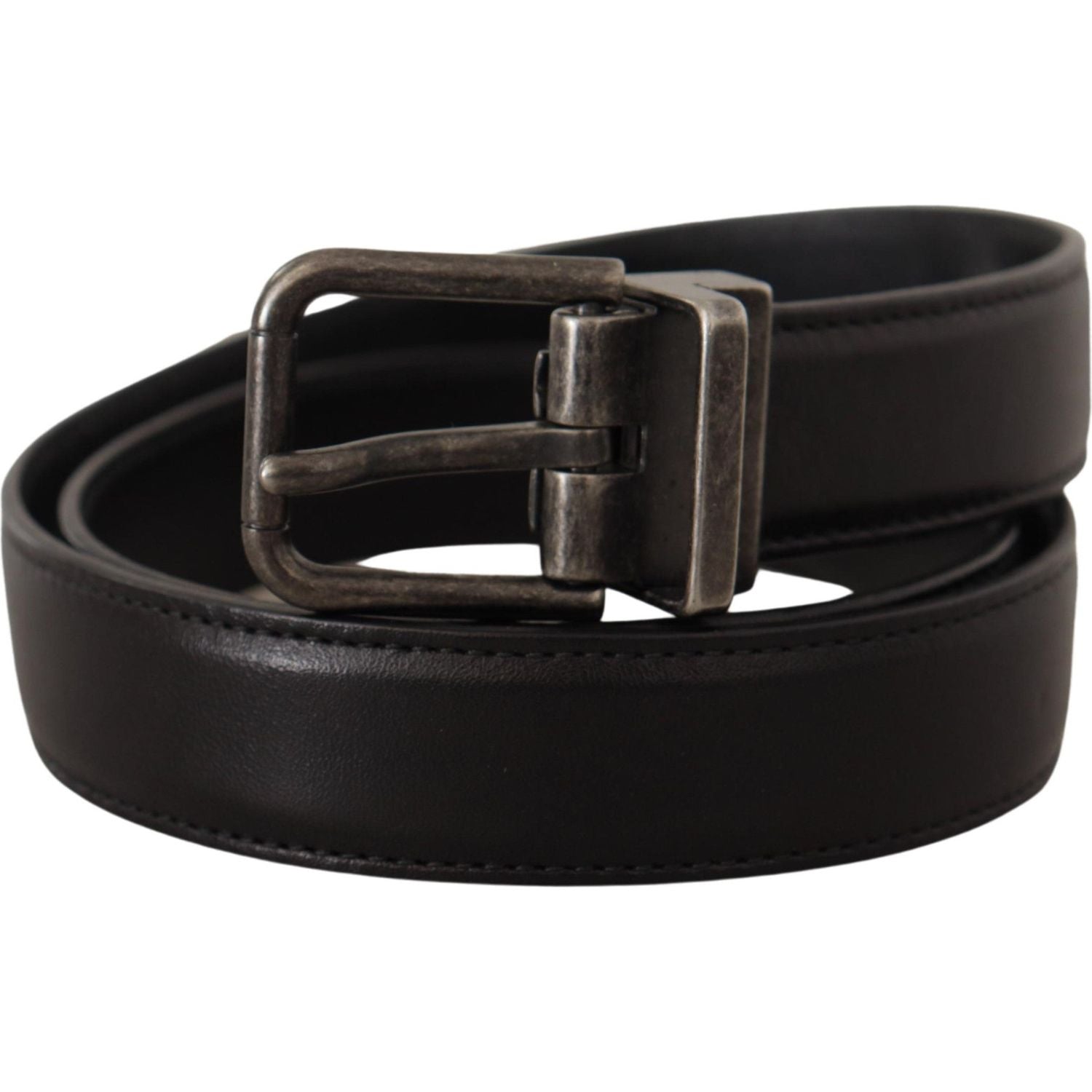 Dolce & Gabbana Black Calf Leather Logo Metal Buckle Belt