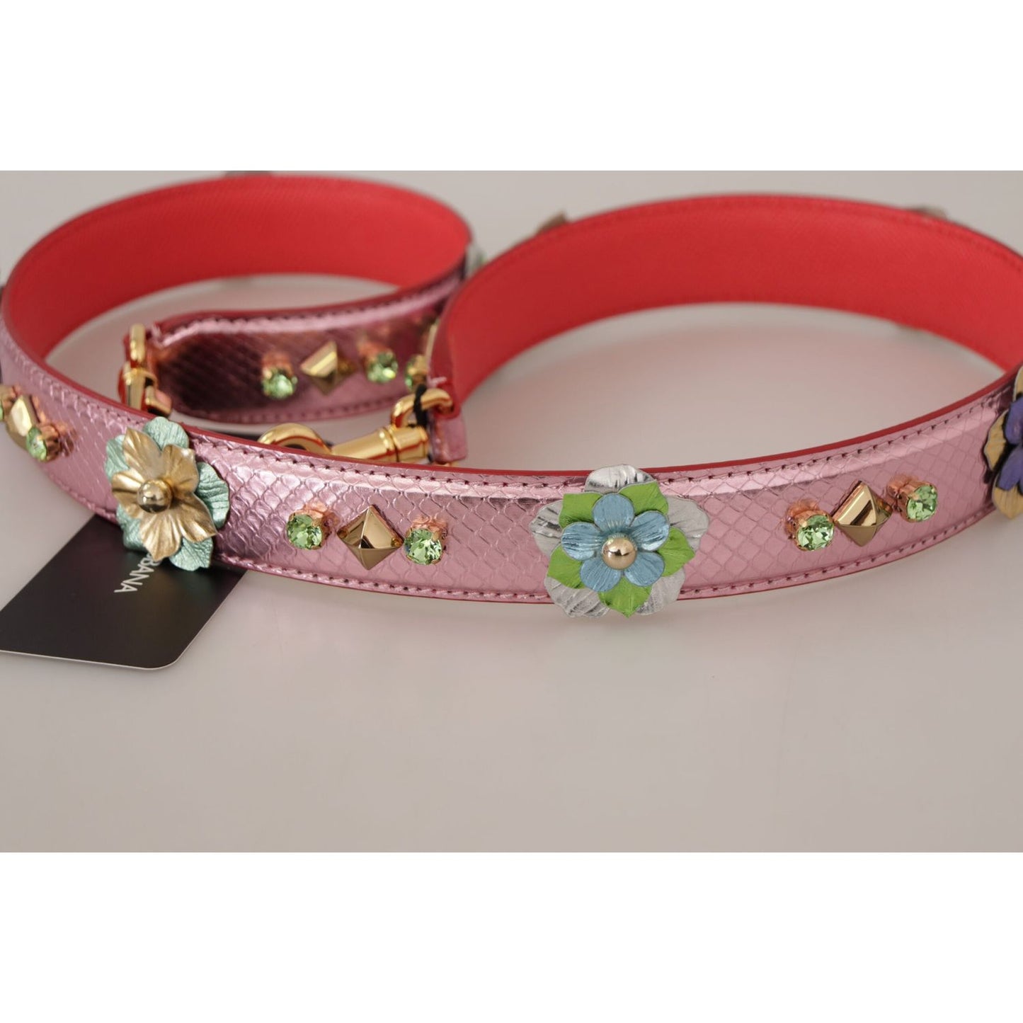 Dolce & Gabbana Metallic Pink Leather Studded Shoulder Strap