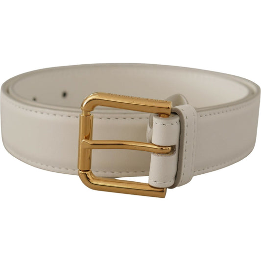 Dolce & Gabbana White Calf Leather Gold Tone Logo Metal Buckle Belt BEL8447 - 70
