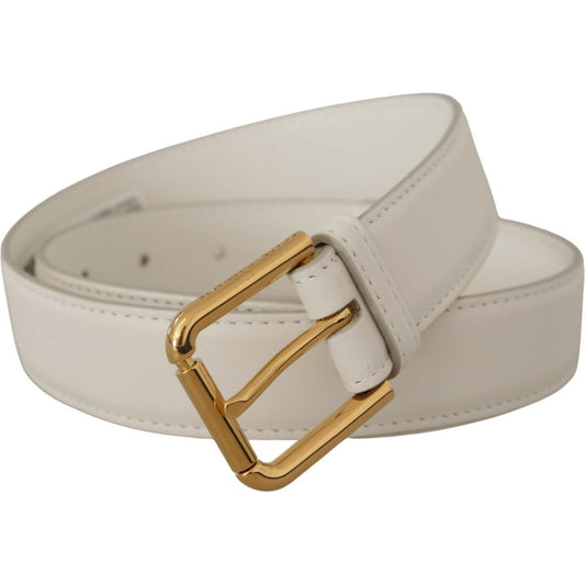 Dolce & Gabbana White Calf Leather Gold Tone Logo Metal Buckle Belt BEL8447 - 70