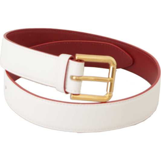 Dolce & Gabbana White Calf Leather Two-Toned Gold Metal Buckle Belt BEL8662 - 70