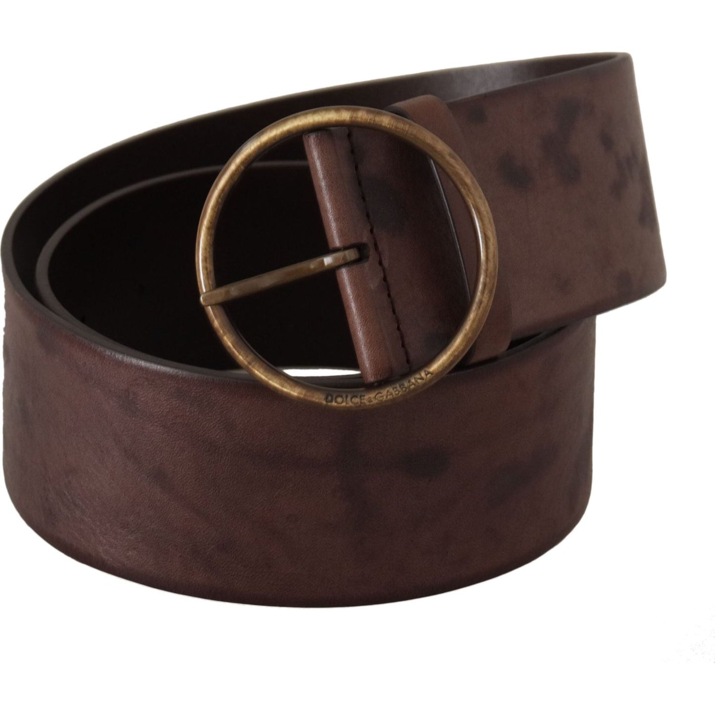 Dolce & Gabbana Dark Brown Wide Calf Leather Logo Round Buckle Belt BEL8745 - 90