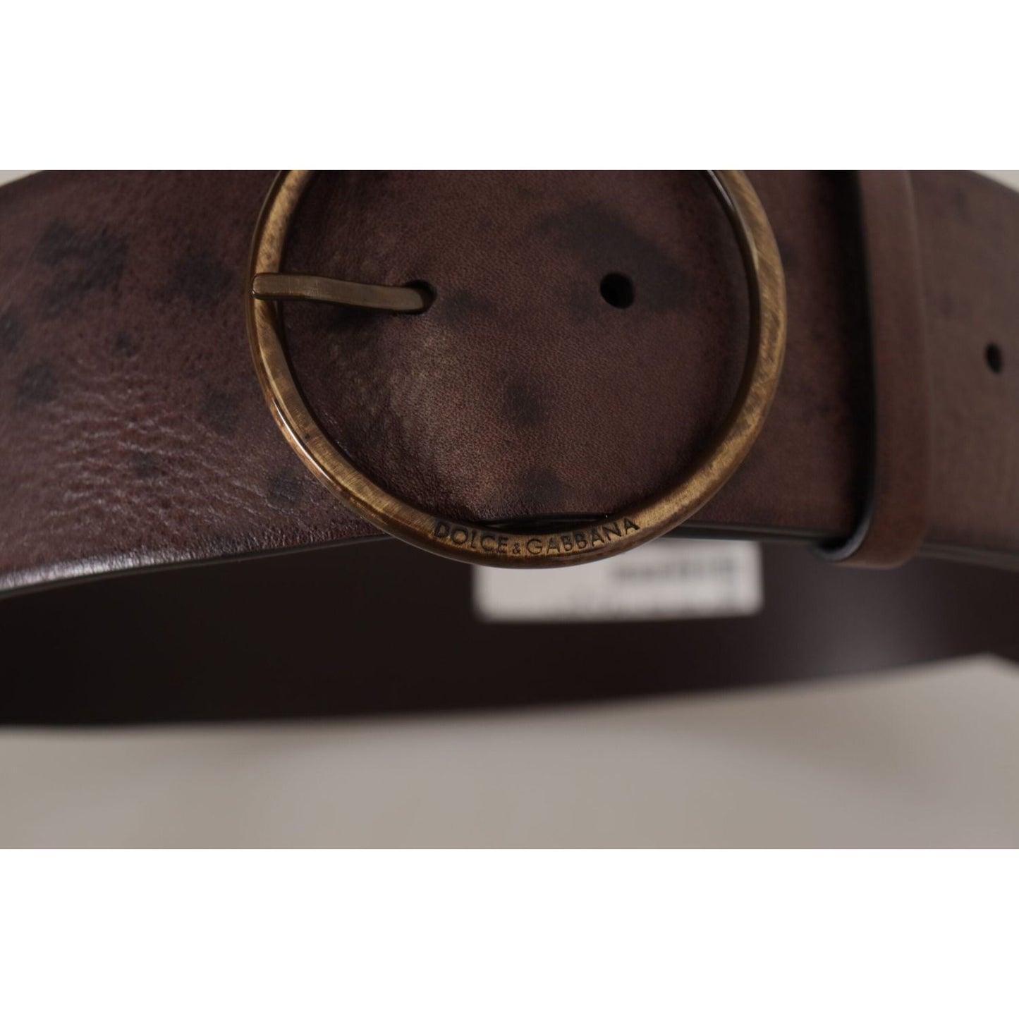 Dolce & Gabbana Dark Brown Wide Calf Leather Logo Round Buckle Belt BEL8745 - 90
