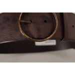 Dolce & Gabbana Dark Brown Wide Calf Leather Logo Round Buckle Belt BEL8745 - 90