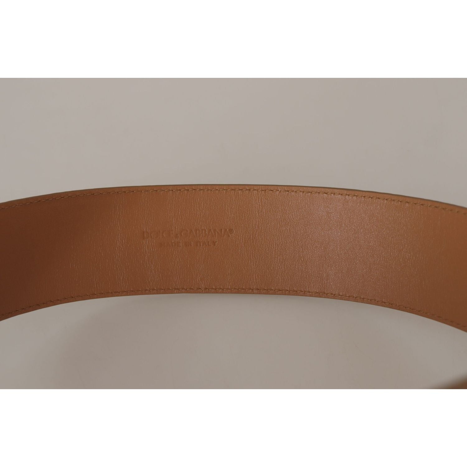 Dolce & Gabbana Brown Beige Leather Gold Metal Oval Buckle Belt