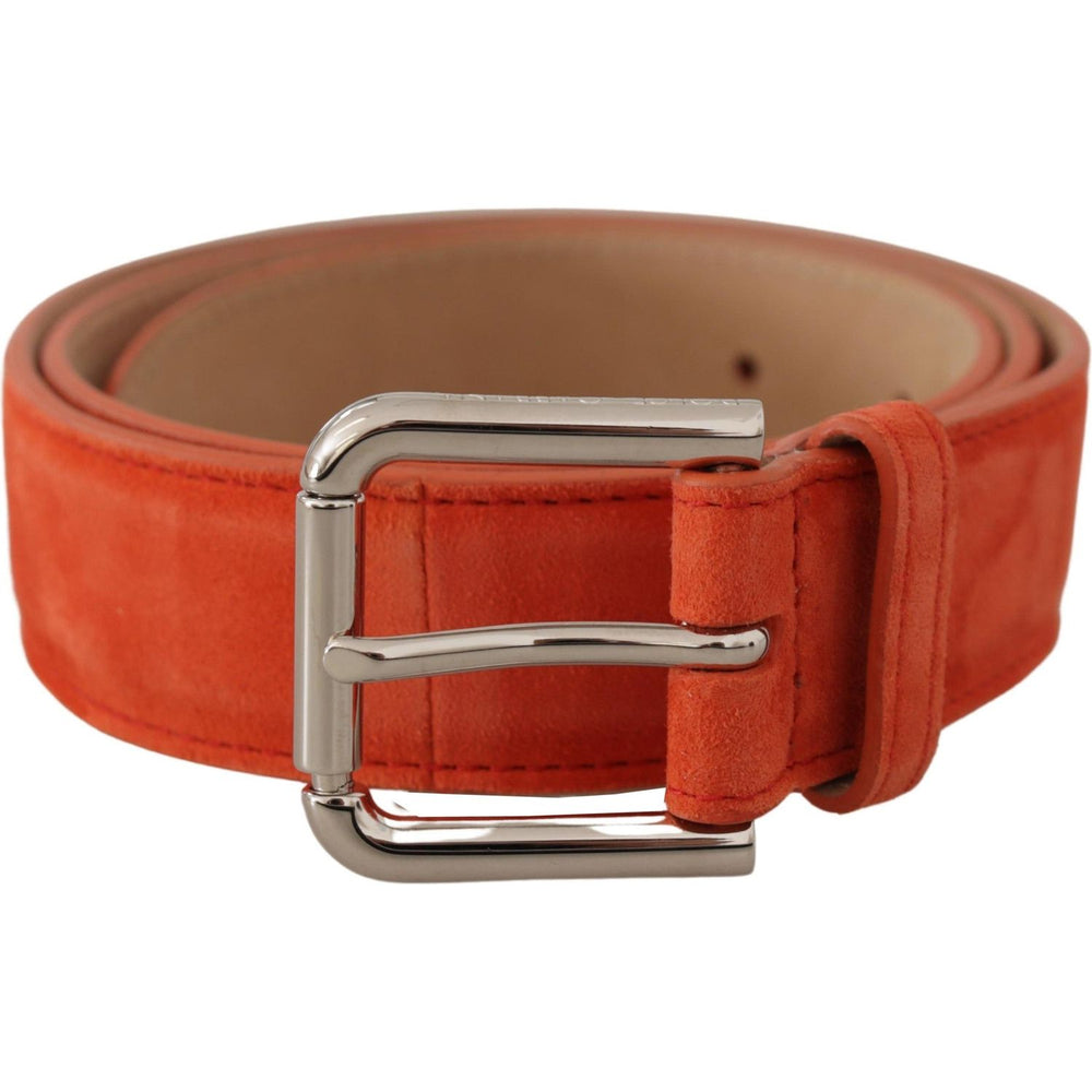 Dolce & Gabbana Orange Leather Suede Silver Logo Metal Buckle Belt WMB145 - 75