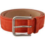 Dolce & Gabbana Orange Leather Suede Silver Logo Metal Buckle Belt WMB145 - 75