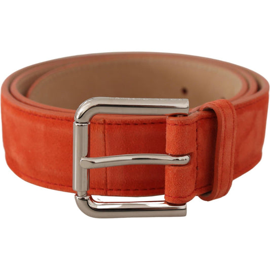 Dolce & Gabbana Orange Leather Suede Silver Logo Metal Buckle Belt WMB145 - 75