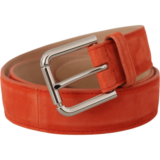 Dolce & Gabbana Orange Leather Suede Silver Logo Metal Buckle Belt WMB145 - 75