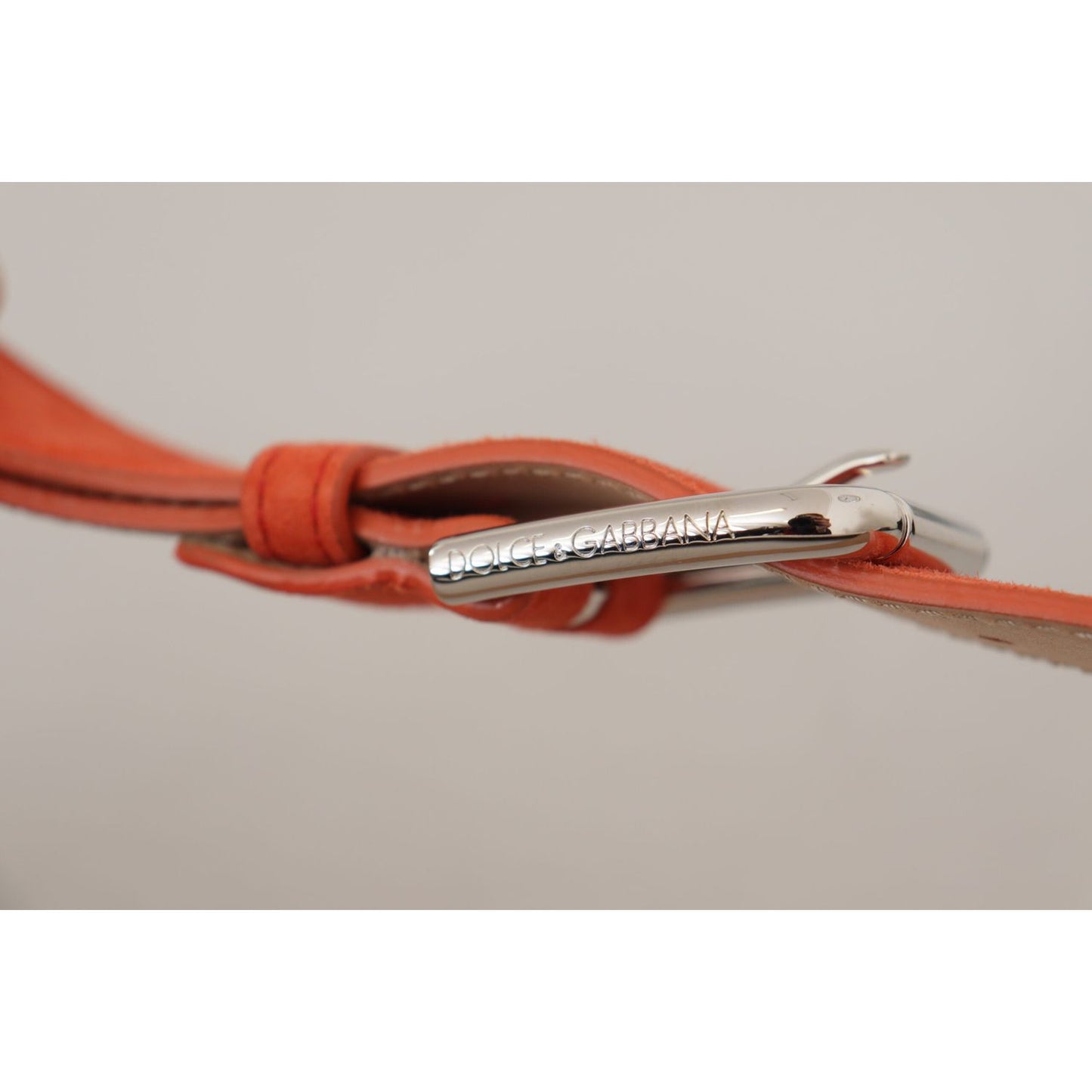 Dolce & Gabbana Orange Leather Suede Silver Logo Metal Buckle Belt WMB145 - 75