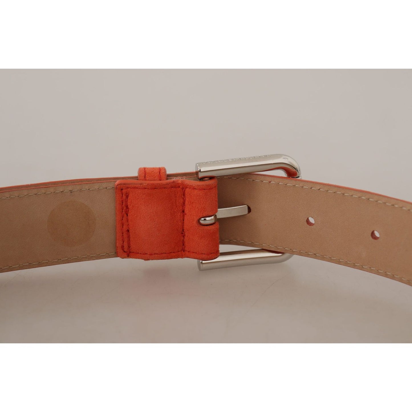 Dolce & Gabbana Orange Leather Suede Silver Logo Metal Buckle Belt WMB145 - 75