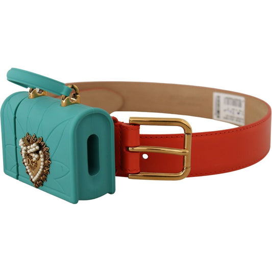 Dolce & Gabbana Orange Leather Devotion Heart Micro Bag Headphones Belt WMB170 - 70
