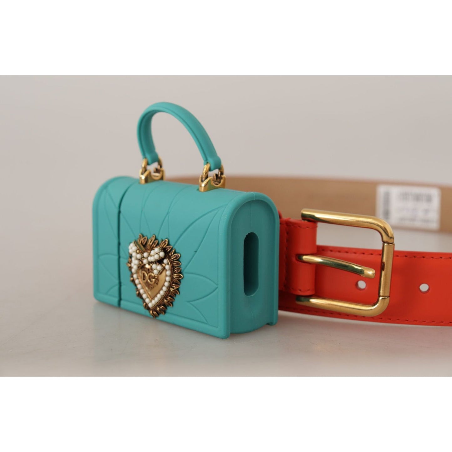 Dolce & Gabbana Orange Leather Devotion Heart Micro Bag Headphones Belt WMB170 - 70