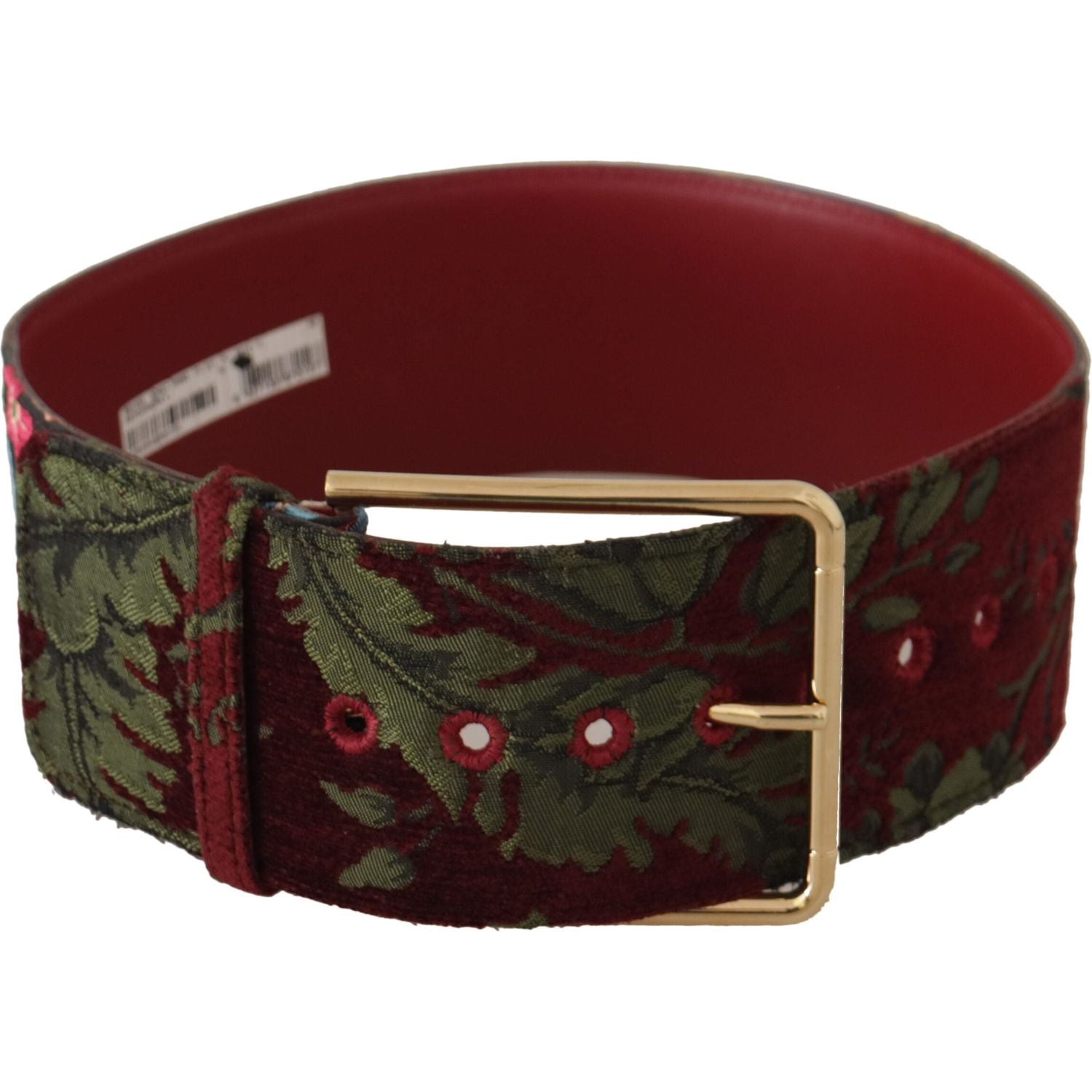 Dolce & Gabbana Red Embroidered Leather Gold Logo Metal Buckle Belt