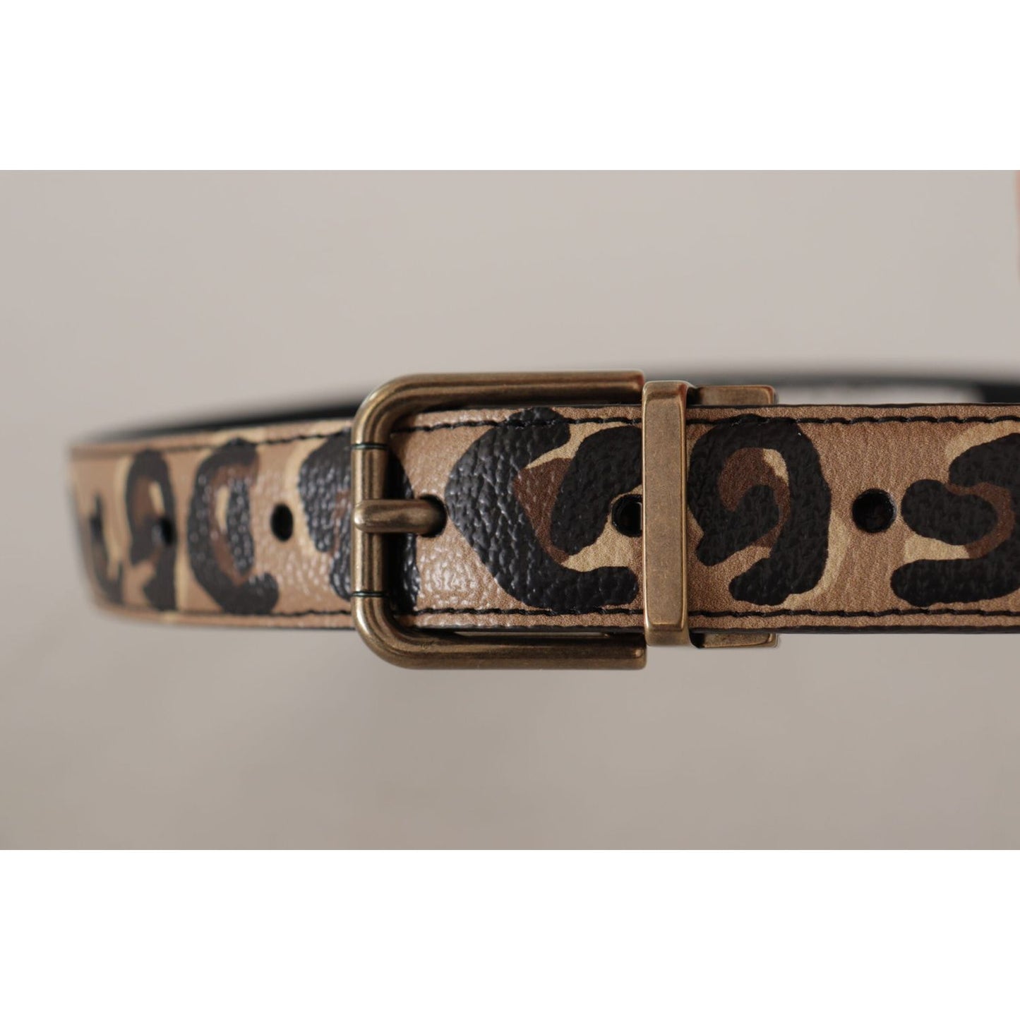 Dolce & Gabbana Brown Leather Leopard Print Bronze Metal Buckle Belt WMB414 - 75
