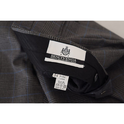 BENCIVENGA Gray Checkered Wool Dress Formal Pants