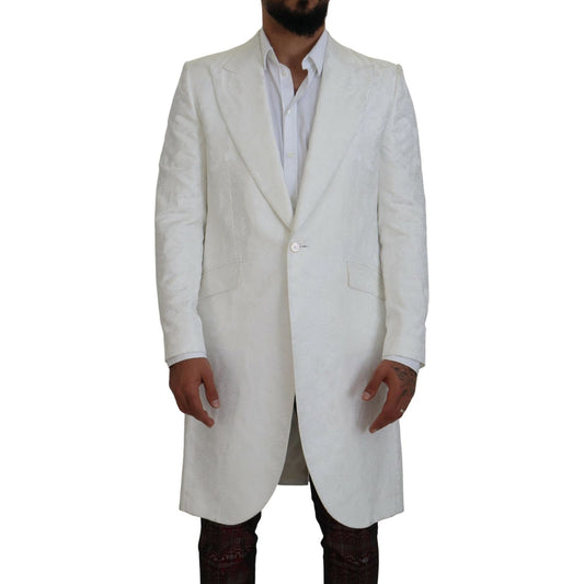 Dolce & Gabbana White Floral Brocade Trench Coat Jacket KOS2159 - 48