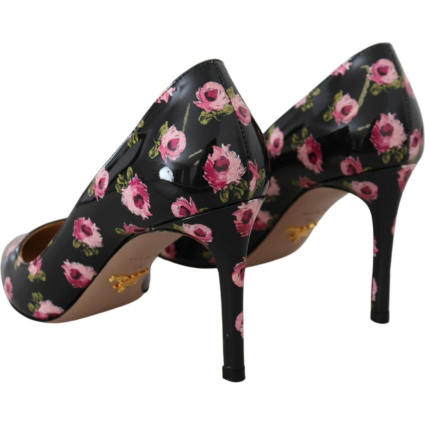 Prada Black Leather Floral Heels Stilettos Pumps