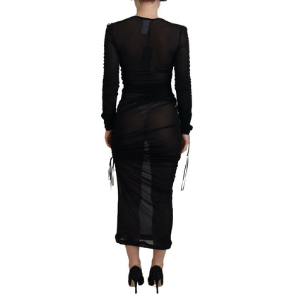 Dolce & Gabbana Black Viscose Bodycon Sheath Midi Dress
