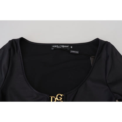 Dolce & Gabbana Black Cotton Stretch Open Chest 3/4 Sleeve Top