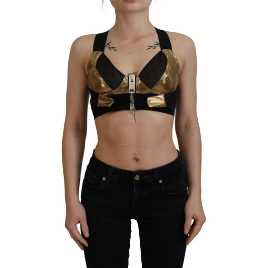 Dolce & Gabbana Black Gold Sleeveless Cropped Bustier Top
