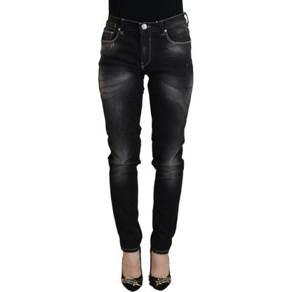 Acht Black Washed Mid Waist Tapered Women Casual Denim Jeans