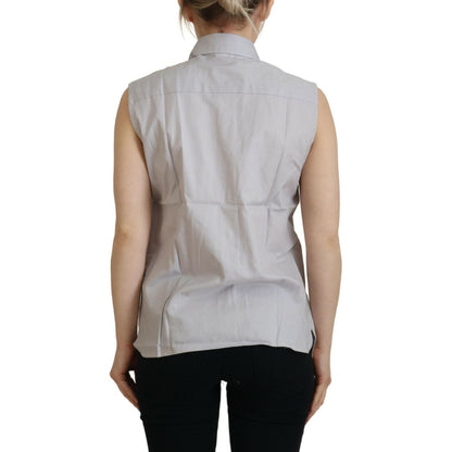 Ferre Light Gray Stripes Cotton Sleeveless Collared Top1728,67345645728,Clothing,Ferre,Gray,IT40|S,Material: 100% Cotton,New with tags,Sleeveless - T-Shirts - Clothing,T-Shirts - Clothing,Tops & T-Shirts - Women - Clothing,Women,Women - Clothing