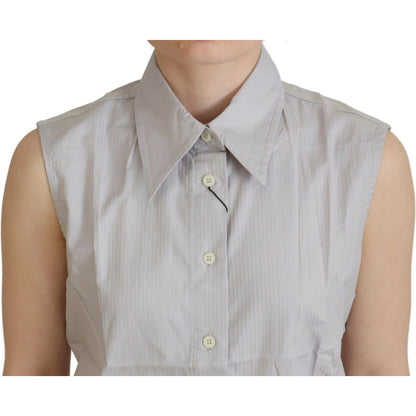 Ferre Light Gray Stripes Cotton Sleeveless Collared Top1728,67345645728,Clothing,Ferre,Gray,IT40|S,Material: 100% Cotton,New with tags,Sleeveless - T-Shirts - Clothing,T-Shirts - Clothing,Tops & T-Shirts - Women - Clothing,Women,Women - Clothing