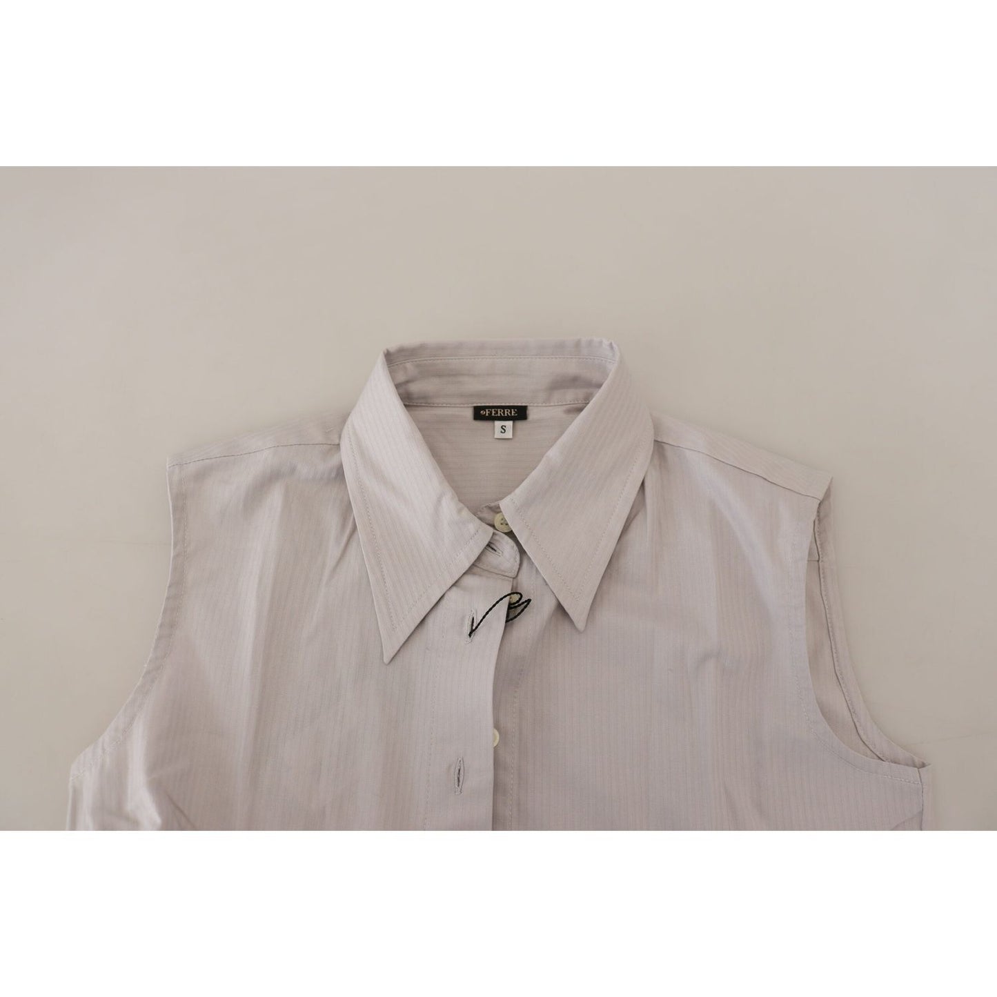 Ferre Light Gray Stripes Cotton Sleeveless Collared Top1728,67345645728,Clothing,Ferre,Gray,IT40|S,Material: 100% Cotton,New with tags,Sleeveless - T-Shirts - Clothing,T-Shirts - Clothing,Tops & T-Shirts - Women - Clothing,Women,Women - Clothing