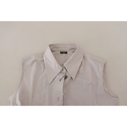 Ferre Light Gray Stripes Cotton Sleeveless Collared Top1728,67345645728,Clothing,Ferre,Gray,IT40|S,Material: 100% Cotton,New with tags,Sleeveless - T-Shirts - Clothing,T-Shirts - Clothing,Tops & T-Shirts - Women - Clothing,Women,Women - Clothing