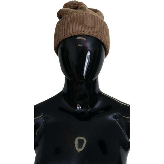 Dolce & Gabbana Brown Solid Knitted Fur Ball Winter Beanie Hat HAT9441