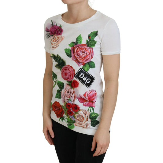 Dolce & Gabbana White Rose DGLogo Printed Short Sleeves Top TSH83151 -36