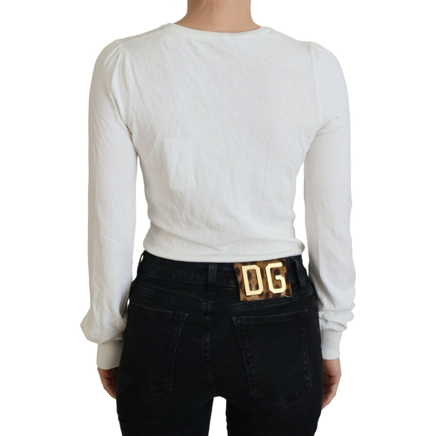 Patrizia Pepe Ivory V-Neck Long Sleeves Women Blouse Top