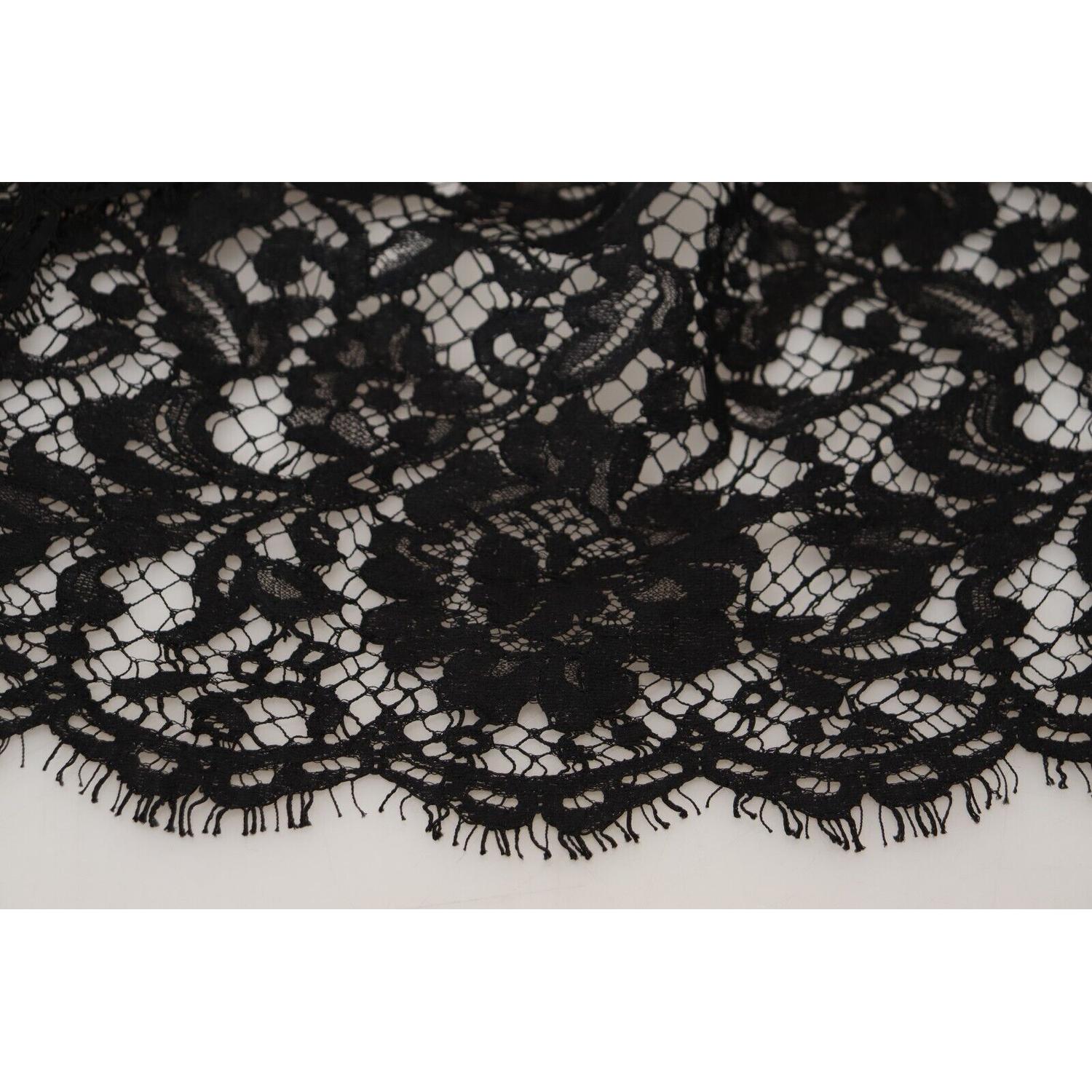 Dolce & Gabbana Black Floral Lace Cotton Shift Mini Dress