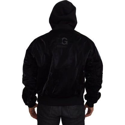 Dolce & Gabbana Black Nylon Hooded Full Zip Bomber Jacket