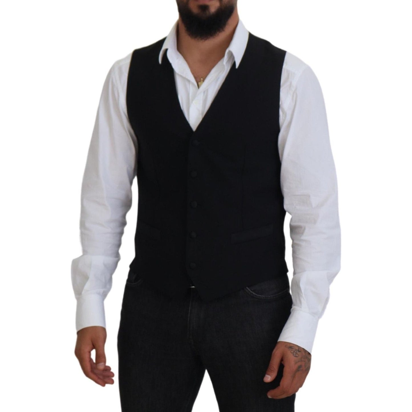 Dolce & Gabbana Black Virgin Wool Waistcoat Formal Vest