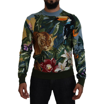 Dolce & Gabbana Multicolor Jungle Wool Pullover Logo Sweater