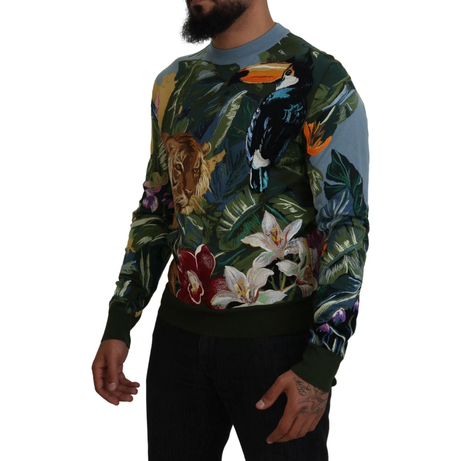 Dolce & Gabbana Multicolor Jungle Wool Pullover Logo Sweater