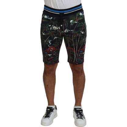 Dolce & Gabbana Black Cotton Volcano Print Casual Shorts