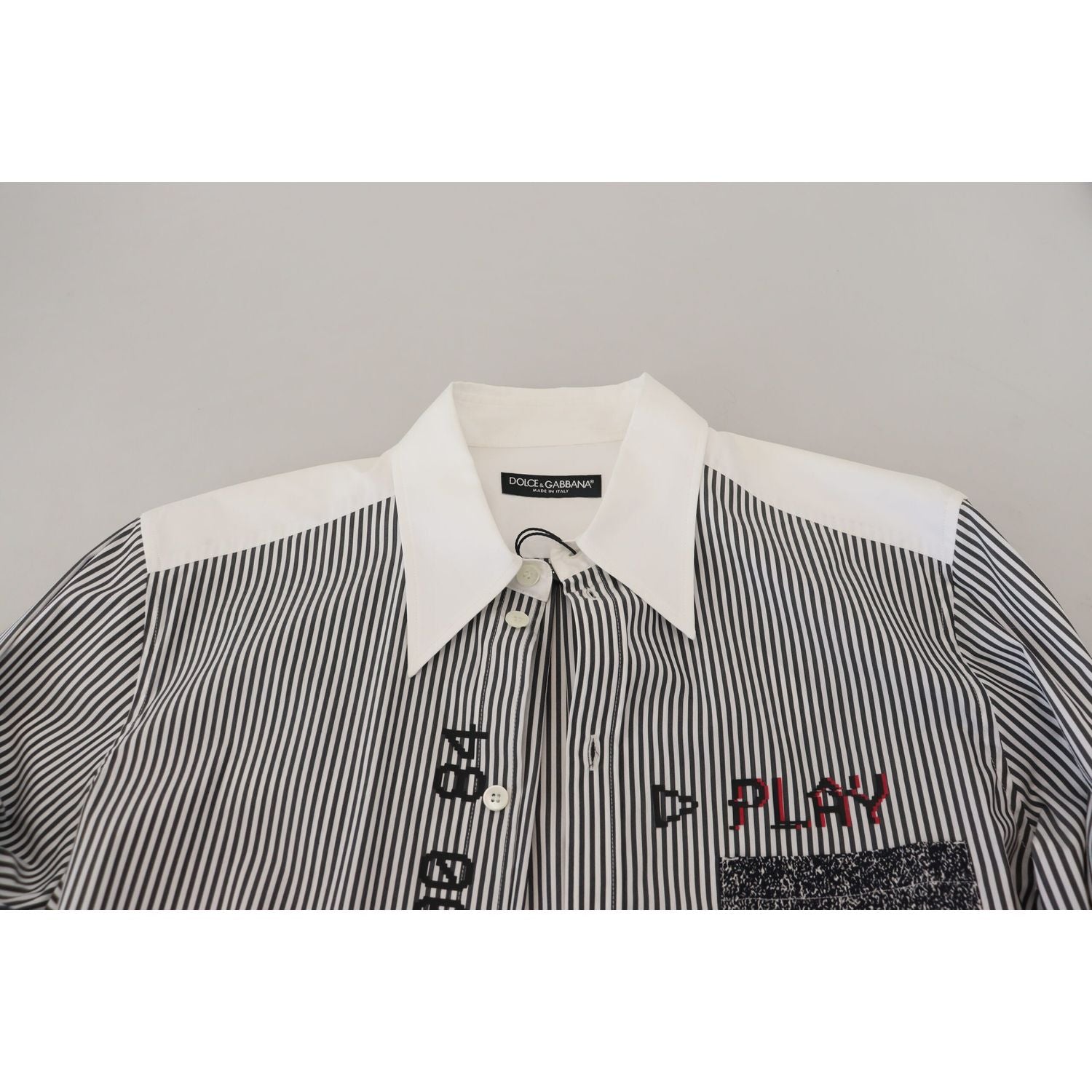 Dolce & Gabbana Black White Striped Printed Casual Cotton Shirt
