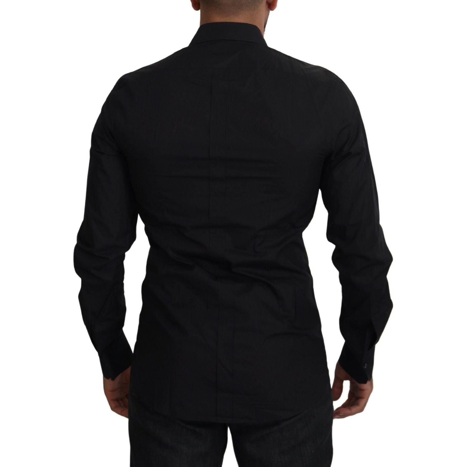 Dolce & Gabbana Black Floral Embroidery Men Long Sleeves GOLD Shirt