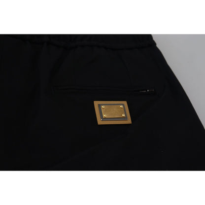Dolce & Gabbana Black Cotton Elastic Waist DG Logo Cropped Pants