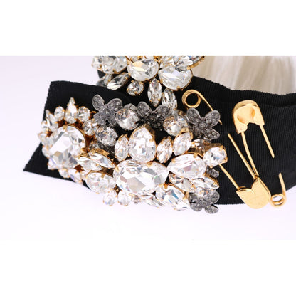 Dolce & Gabbana Black Crystal White Hair Parrucchiera Headband Diadem