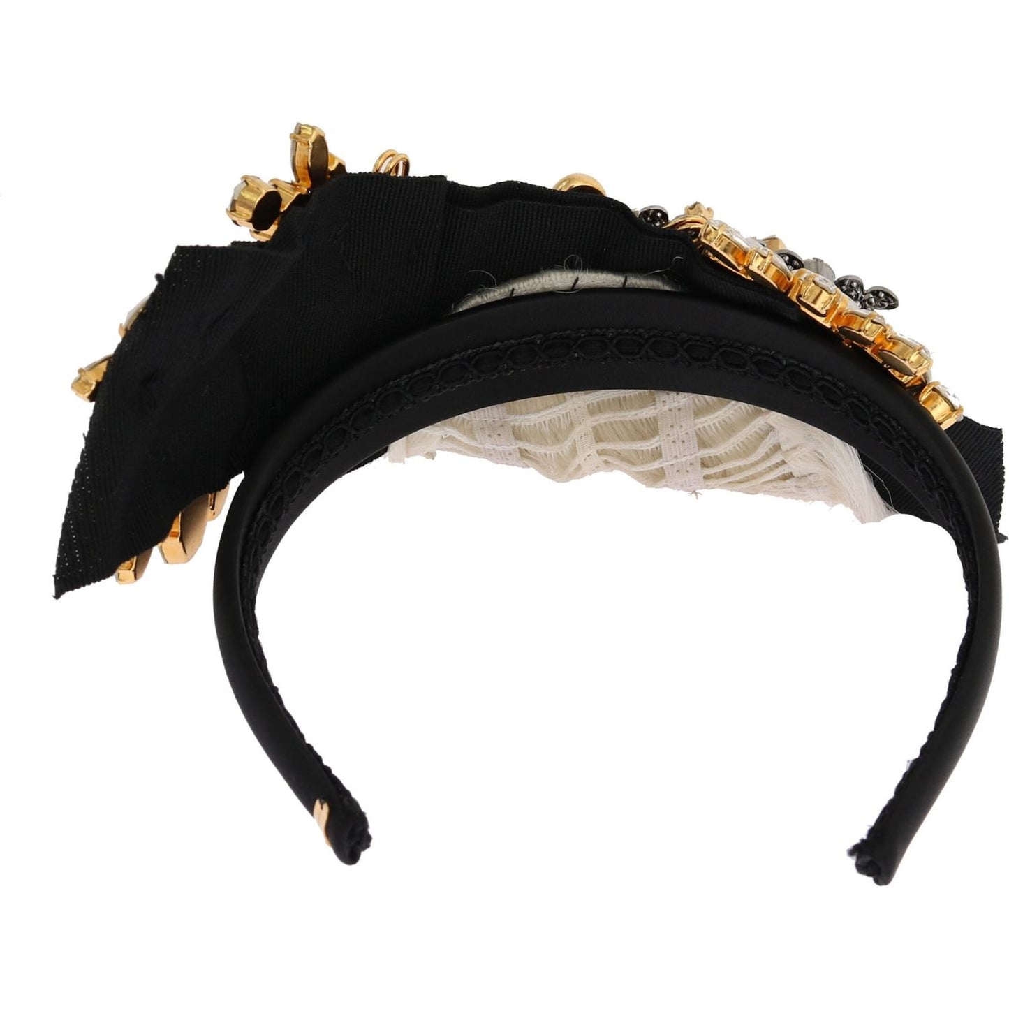 Dolce & Gabbana Black Crystal White Hair Parrucchiera Headband Diadem