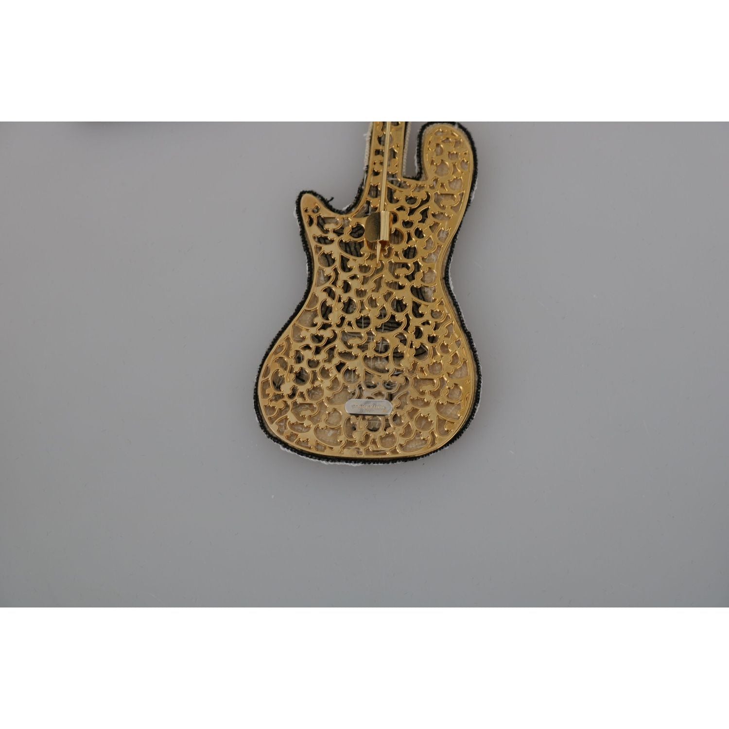 Dolce & Gabbana Gold Brass Beaded Guitar Pin Accessory Brooch