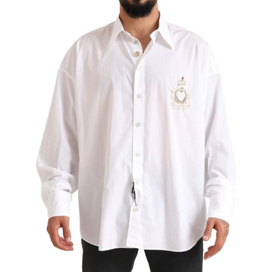 Dolce & Gabbana White Logo Cotton Casual Long Sleeves Shirt TSH84139-41