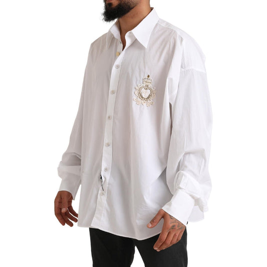 Dolce & Gabbana White Logo Cotton Casual Long Sleeves Shirt TSH84139-41