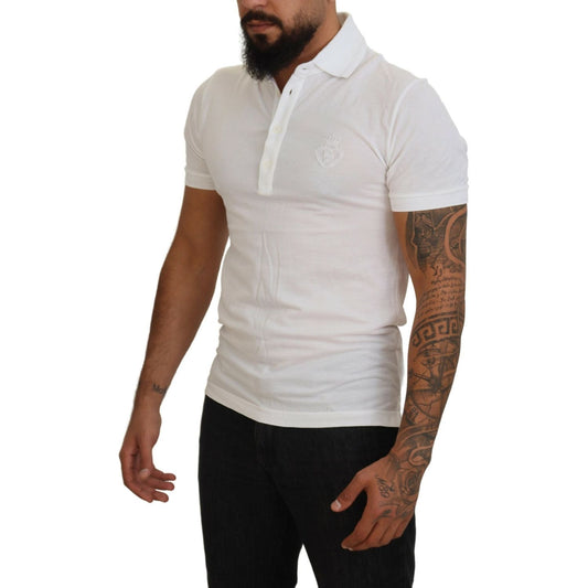 Dolce & Gabbana White Cotton Logo Short Sleeve Polo T-shirt TSH83932-44